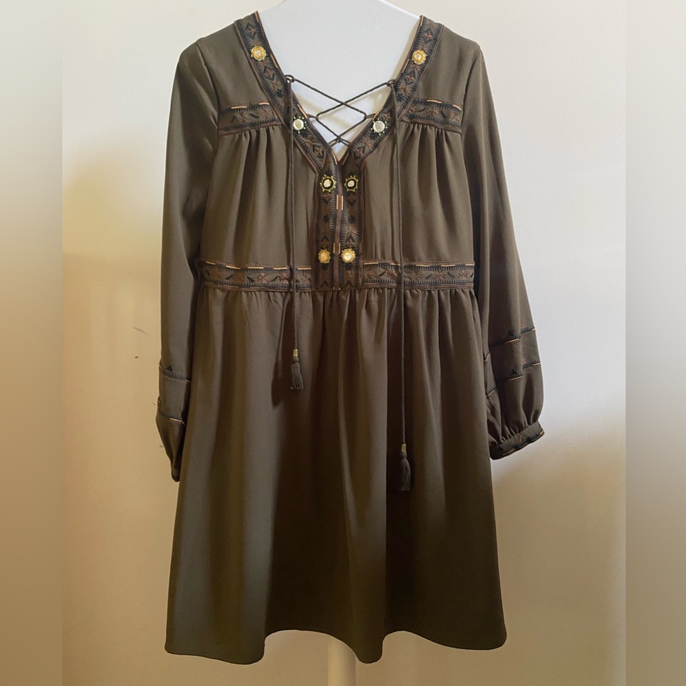 Gibson Latimer Olive Green Embroidered Dress